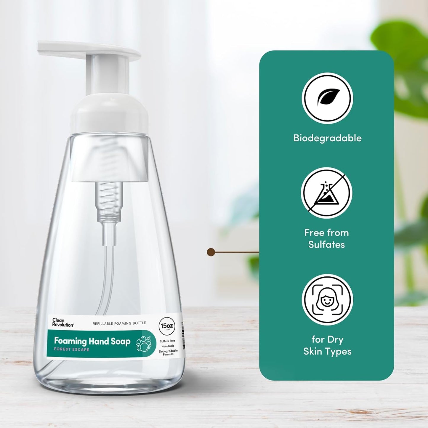 Clean Revolution Ready to Use Foaming Hand Soap| Three Pack | Jumbo 15oz Bottles | Gentle, Moisturizing & Eco-Friendly | Real Essential Oils | Forest Escape | 45 Total Fl Oz, Clear