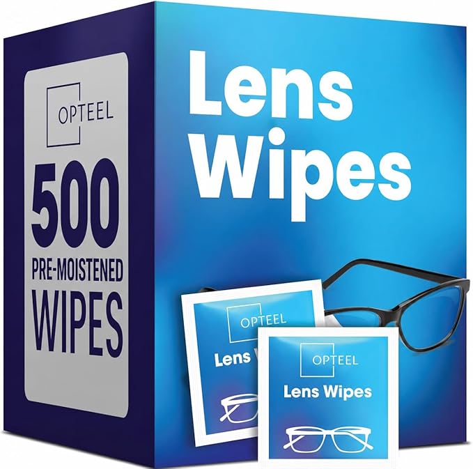 Lens Wipes for Eyeglasses - Pre-moistened Eyeglass Lens Cleaning Wipes - 500 Lens Wipes Individually Wrapped Sracth-Free Streak-Free Eye Glasses Wipes Lens Cleaner for Sunglass & Camera Lens