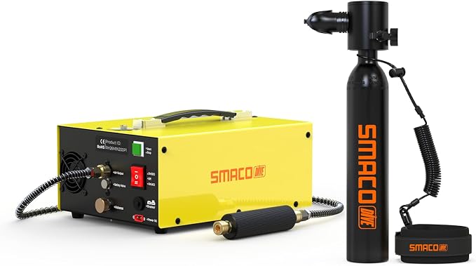 SMACO Mini Scuba Tank 0.5L Portable Reusable Diving Tank Emergency Diving Cylinder for Snorkeling, Freediving, Boat Cleaning & Air Backup Lightweight & Compact Design Pony Bottle S300