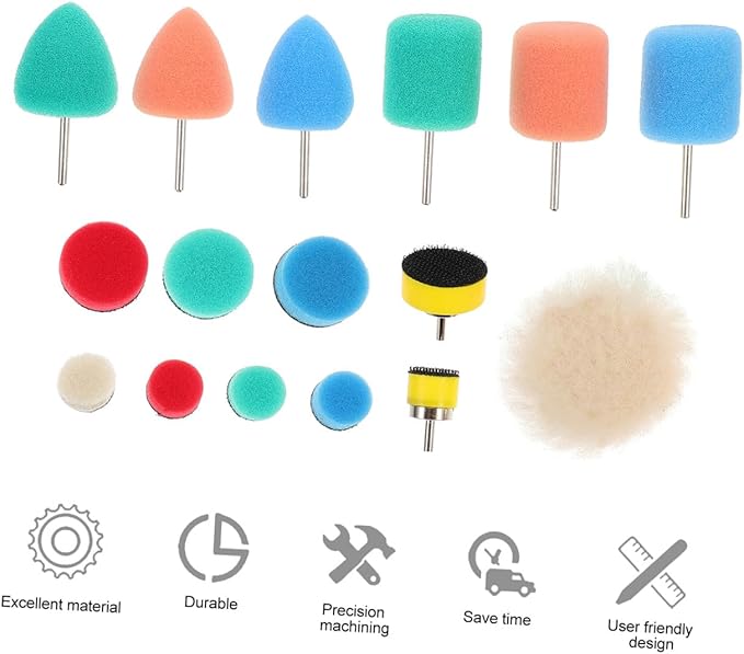 OUNONA 16pc Car Polishing Pads Kit Sponge Buffer Wheels Car Brush Set Buffing Discs Auto Detailing Kit