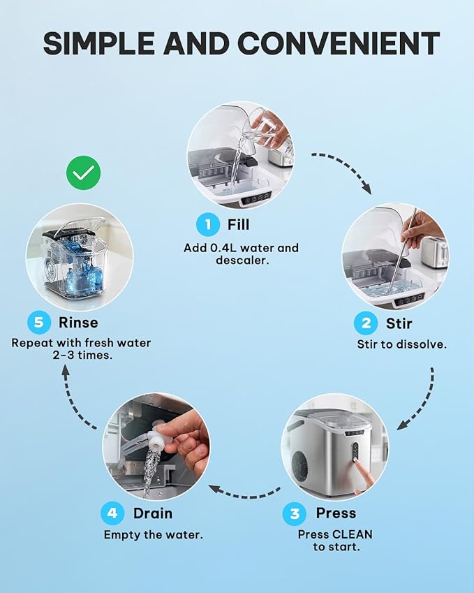 Silonn Ice Maker Cleaner & Descaler | Fast Dissolving, Safe & Non-Toxic | 100% Pure Citric Acid Descaler Powder, 4 Individually Packaged Pouches, Compatible with All Ice Makers & Coffee Machines