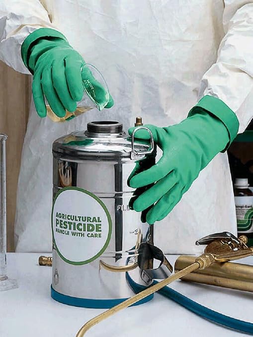 SHOWA 730 Chemical Resistant Gloves, 15-mil Nitrile with Cotton Flock Liner, 13-inch Extended Gauntlet, Bisque Grip, CE Cat III & Food Safe, Green, XX-Large, 12-Pack