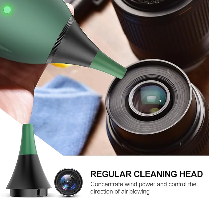Electric Air Blower Kit, with 4 Soft Tip Silicone Replacable Nozzles, Mechanism Dust Blower and Vacuum Cleaner, Professional Air Blaster for Camera Sensor CCD CMOS (Green)