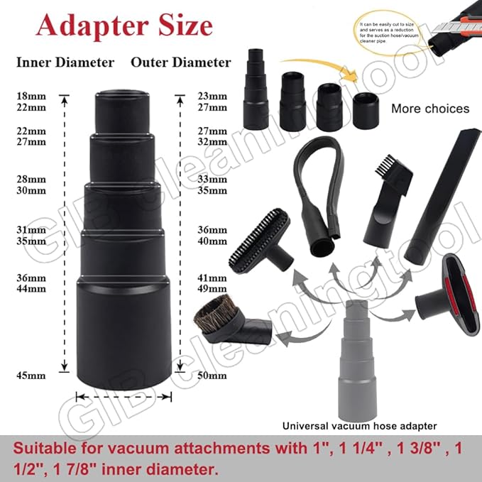 8 Pcs Household Cleaning Vacuum Cleaner Attachments for Shop Vac Accessories - 2 1/2" to 1 1/4" Vacuum Hose Adapter, 1 7/8" to 1" Adapter for Shop Vac, 1 1/4" Vacuum Brush Flexible Crevice Tool