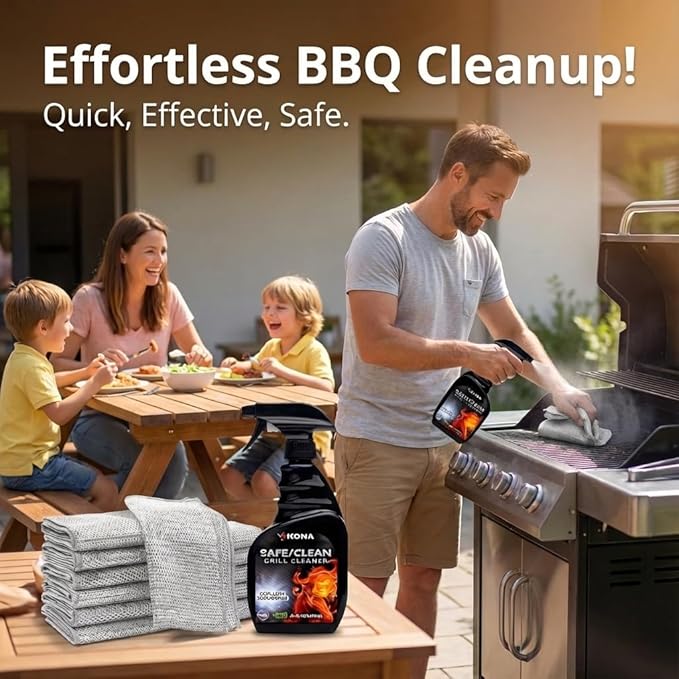 Kona Safe/Clean Air Fryer Cleaner and Degreaser Kit for Ninja Woodfire Grill, Smoker and Oven - 23oz Fume-Free No-Drip Gel Spray with 6 Stainless Steel Scrub Cloths