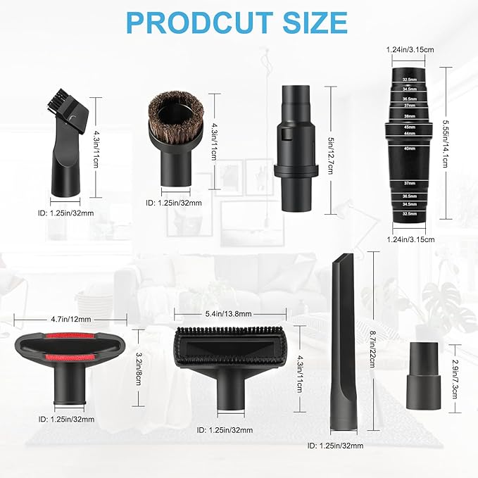 32mm (1 1/4") Vacuum Attachments for Shark NV350 NV360 NV531 NV356 NV357 UV440, Dryer Cleaning Brush, Horsehair Brush, Extension Hose, Adapter Kit