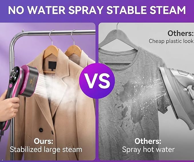 Travel Steamer for Clothes with Ironing Gloves, All-Fabric Wrinkle Removal 4 Adjustable Modes, 10s fast Heat Up, Large Ceramic Heat Panel, 100ml water tank, 2in1 Steamer Iron1200W (110-120V) (PINK)