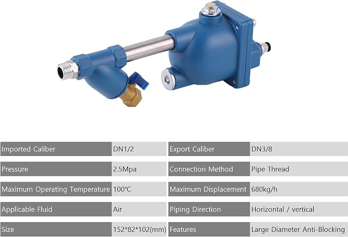 G1/2 BSP Air Compressor Drain Valve withstand 2.5 Mpa, Mechanical Auto Drain for Air Compressor Condensate