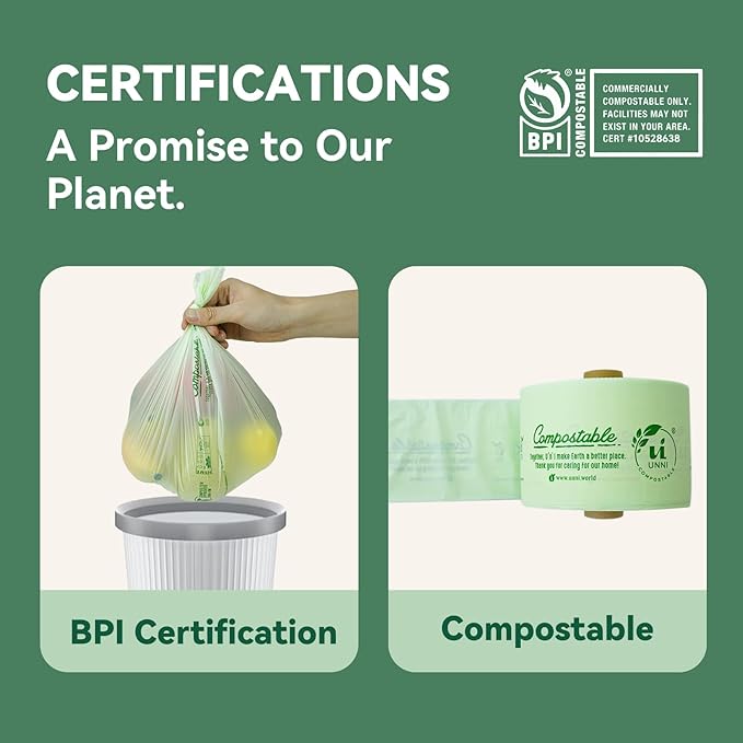 UNNI Compostable Produce Bags, 15"x17", 1400 Count, ASTM D6400, BPI, CMA & OK compost HOME Certified, For Farmers Markets, Grocery Stores & Sustainable Produce Storage, Rooted in San Francisco