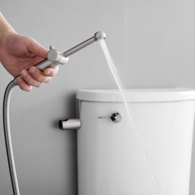 Brushed Nickel Bidet Sprayer Set, Handheld Bidet Taps Attachment for Toilet with Adjustable Water Pressure, Solid Brass Bidet Attachment Set