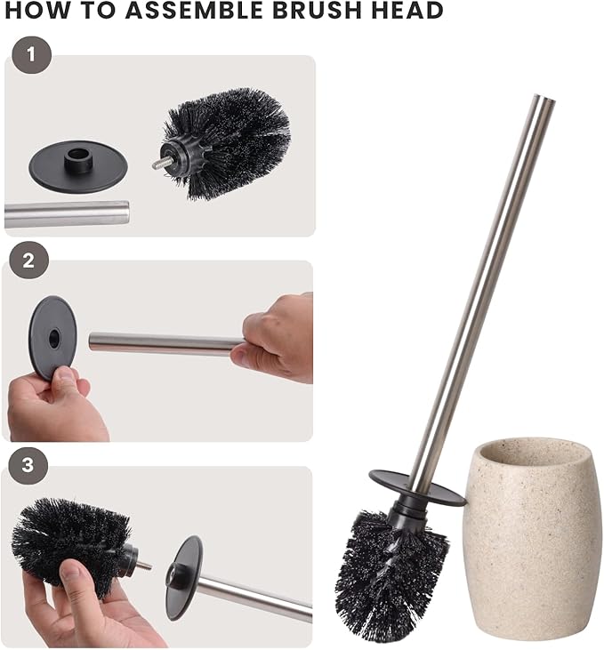 Clasin Home Toilet Bowl Brush and Holder with Stainless Steel Long Handle, Toilet Scrubber Brush with Durable Base, 360° Deep Cleaning Bristles for Bathroom, Compact Set for Small Space (Beige)