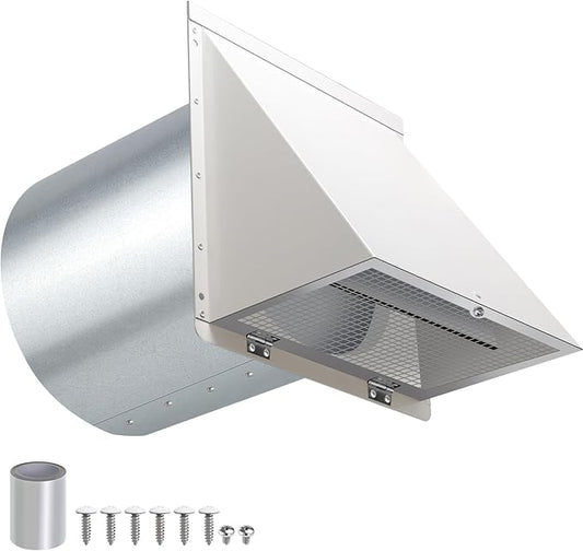 12 Inch Hooded Wall Vent with Screen and Damper,Outdoor Wall Exhaust Cover Cap Dryer Vent Cover for Duct HVAC Dryer AC Range Hood Exterior Cooling Ventilation and Outside Air Exhaust,Galvanized Steel