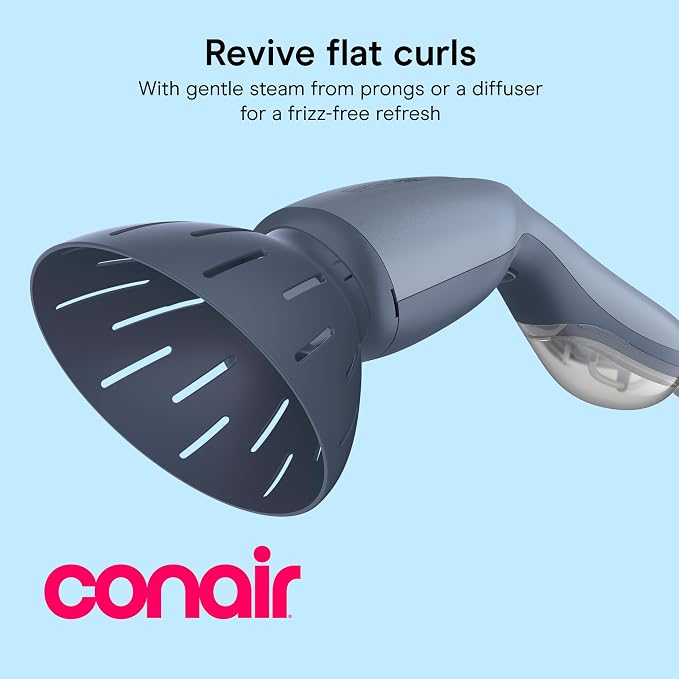 Conair InfinitiPRO Steam Therapy Curl Refresher Hair Steamer | Gentle Steam Therapy Revives Flat or Dry Natural, Coily, and Curly Hair, Blue, S03L
