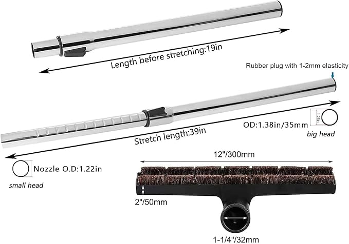 Eagles Hardwood Floor Brush with 1-1/4" Extension Wands Remplacement for Most Vacuum Cleaner Accepting 1-1/4" Attachment-100cm/39inch