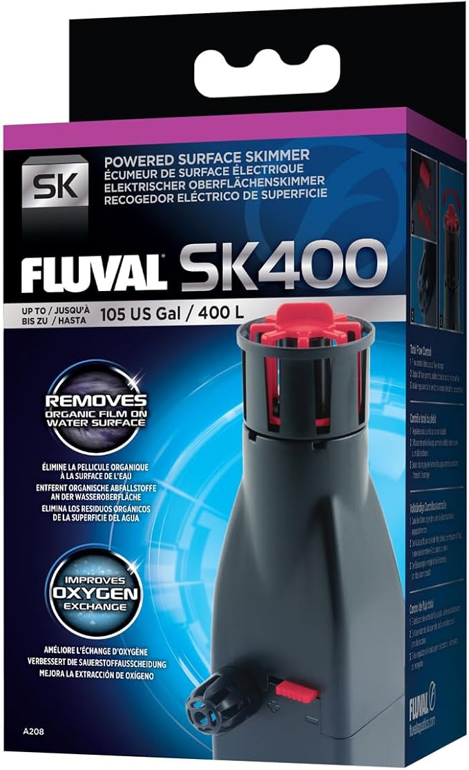 Fluval SK400 Surface Skimmer – Powered Aquarium Surface Film Remover for Tanks up to 105 Gallons – Improves Oxygenation & Water Clarity – Adjustable Flow, Compact Design, Energy Efficient