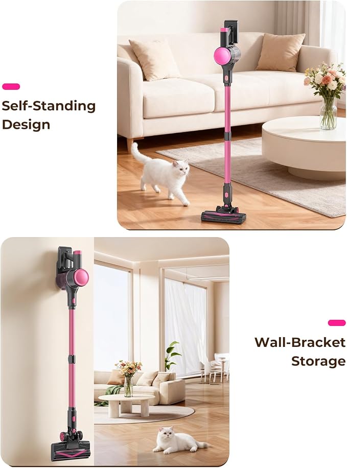 UML0 N8 Cordless Vacuum Cleaner, Lightweight Stick Vacuum with Powerful Suction, 2200mAh Battery, 40 Mins Runtime, Self-Standing, Rechargeable Vacuum Cleaners for Home Hardwood Floor Carpet Pet Hair