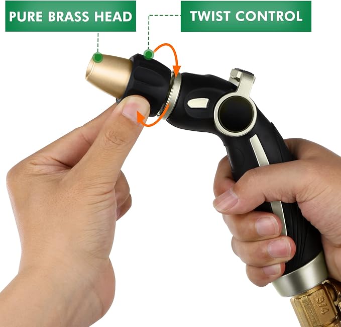 RESTMO High Pressure Hose Nozzle Sprayer, Heavy Duty Brass Head, Metal Water Hose Nozzle for Car Washing, Garden Cleaning, Lawn and Plant Watering, Adjustable Thumb Flow Control