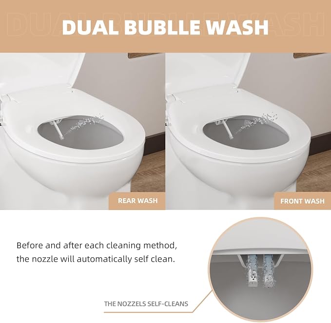 Round Bidet Toilet Seat with Soft Close and Quick Release,Non-Electric Bidet Seat with Dual Nozzles