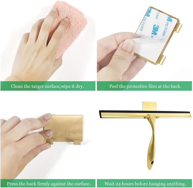 Stainless Steel Squeegee for Shower Doors, All-Purpose Shower Squeegee for Bathroom, Window and Car Glass, 14 Inches Brushed Gold