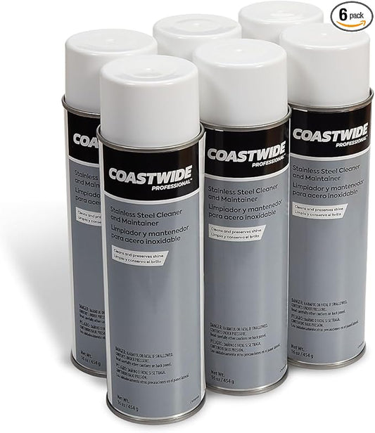 Coastwide Professional Stainless Steel Cleaner and Maintainer, Fresh & Clean Scent, 16 oz., 6/Carton