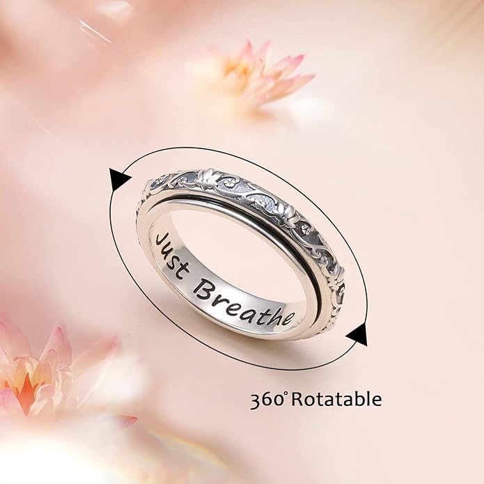 Ladytree Spinner Fidget Anxiety Ring,925 Sterling Silver Stress Relief Worry Ring,Platinum Plated ADHD Autism Jewelry,Birthday Mom Gift for Women