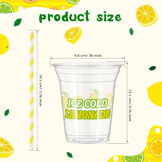 Umigy 100 Pack Plastic Disposable Cups with Lids and Straws 12 oz Disposable Cups for Juice Water Coffee Summer Party Sports Party Supplies (Ice Cold)