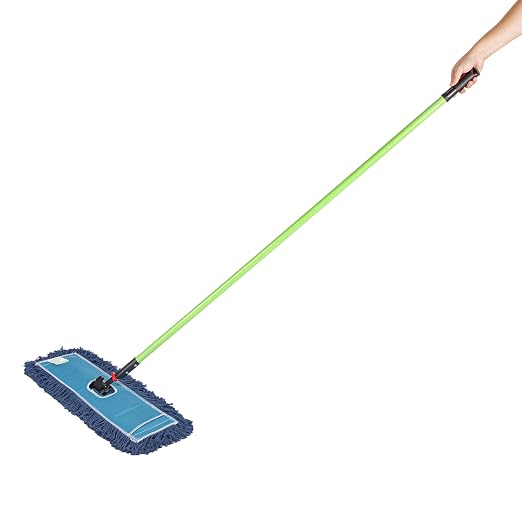 Restaurantware-Clean Tek Professional 24.02 x 5 Inch Dry Floor Mop, 1 Reusable Dust Mop - 64-Inch Handle, Secure Attachment, Blue Cotton-Poly, Machine Washable, for Cleaning Home Or Office