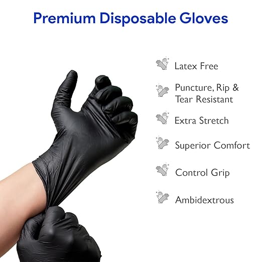 Disposable Black Nitrile Gloves X Small, 2,000 Count Case - Heavy Duty 4 Mil Thick - Powder Free, Rubber Latex Free, Medical Exam Grade, Cooking and Food Safe - Soft with Textured Tips