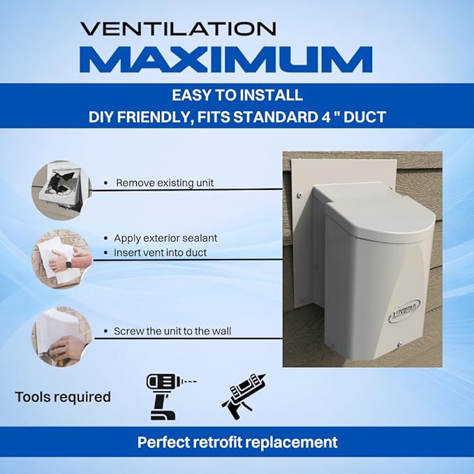 Ventilation Maximum AF4-C 4 Inch Outdoor Wall Dryer Vent Cover – Exterior Bathroom Exhaust Fan & HVAC Intake/Exhaust, Energy-Saving, Galvanized Steel, Weatherproof - Black