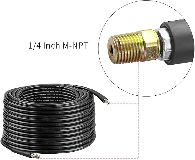 Sooprinse Sewer Jetter Kit for Pressure Washer, 100 FT Hose, 1/4 Inch NPT, Button Nose and Rotating Sewer Jetting Nozzle, Orifice 4.0, 4000 PSI