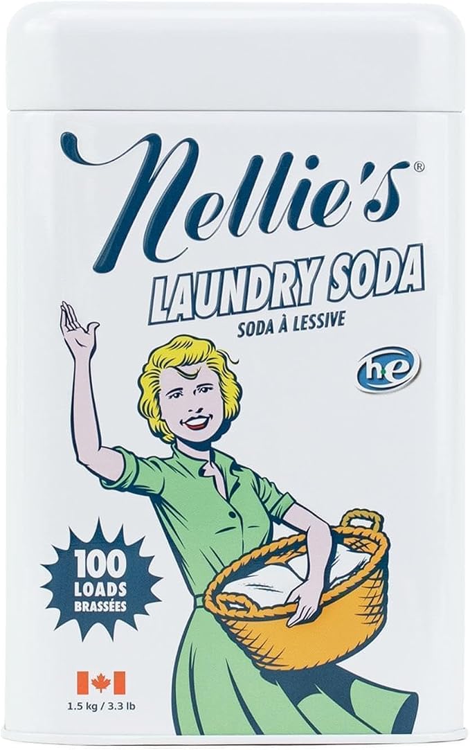 Nellie's Laundry Soda Bundle - 100 Scoops (Tin) & 50 Scoops (Pouch) - Concentrated & Septic Safe Formula - Safe for HE and Standard Washing Machines - Ideal for Sensitive Skin - Made in Canada