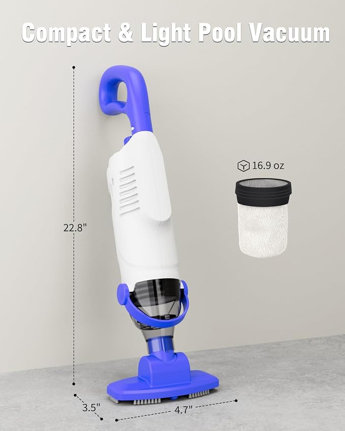 (2026 Upgrade) Little Shark Cordless Pool Vacuum, 60W Motor, 18 GPM Strong Suction, 5000mAh Battery, 60-Min Runtime, Compact Lightweight Handheld Pool Cleaner for Above Ground Pools & Hot Tubs