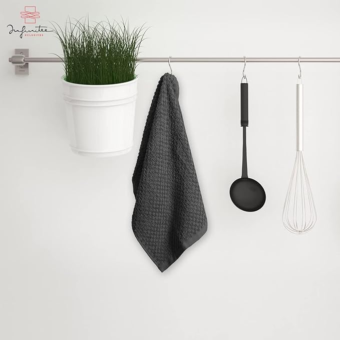 Infinitee Xclusives Kitchen Towels Bundle - Pack of 6 Grey + Pack of 6 Red - Soft Absorbent Cotton Dish & Cleaning Towels Set