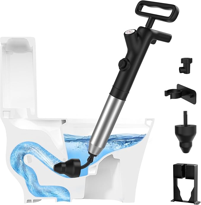 Granarbol Plungers for Bathroom, Toilet Plunger & Air Drain Blaster with Real-Time Gauge,Heavy Duty Toilet Auger & Drain Snake, Clog Remover Tool for Toilets, Sinks, Floor Drains (Black)