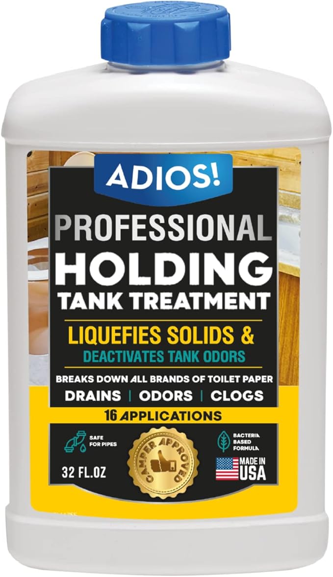 ADIOS! RV Holding Tank Treatment and Deodorizer - Digests Waste, Tissue, Paper for Gray and Black Tanks - Quart (32oz)