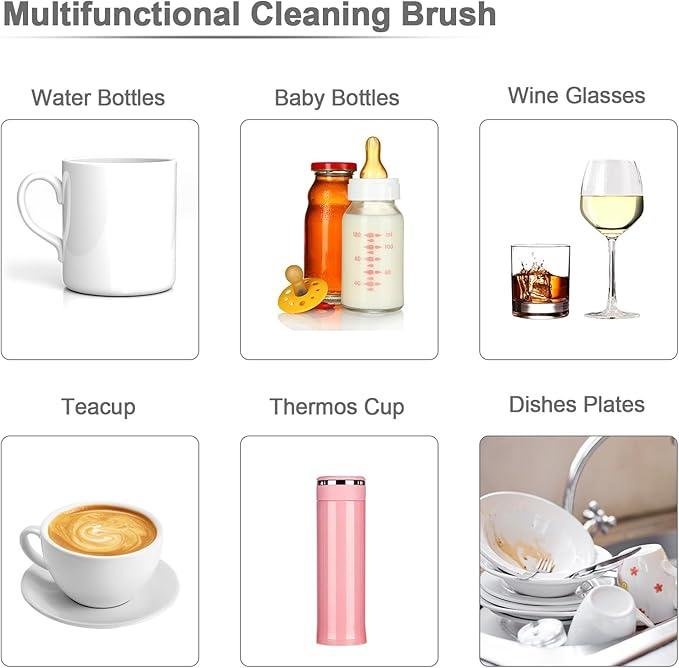 Electric Bottle Cleaner Set - 4 Piece Silicone Brush for Bottles, Pacifiers, Straws - USB Charged 360 High-Speed Rotation Cleaning