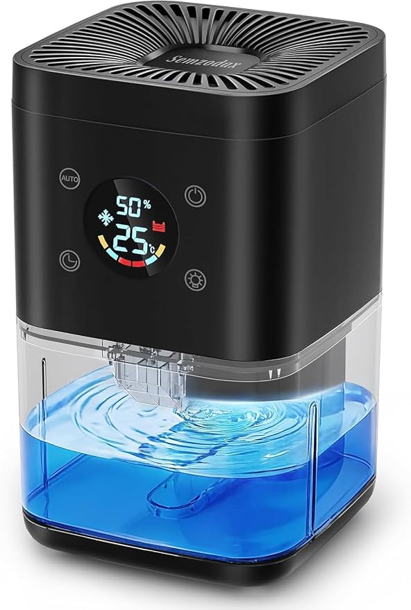 Small Dehumidifier for Bedroom – 63oz 35dB Quiet Auto Dehumidify (60/70%) & Continuous Mode for Bathroom Home Closet RV, Auto Defrost & Auto Shut-Off, 7-Color Light & Timer, Lightweight – Black