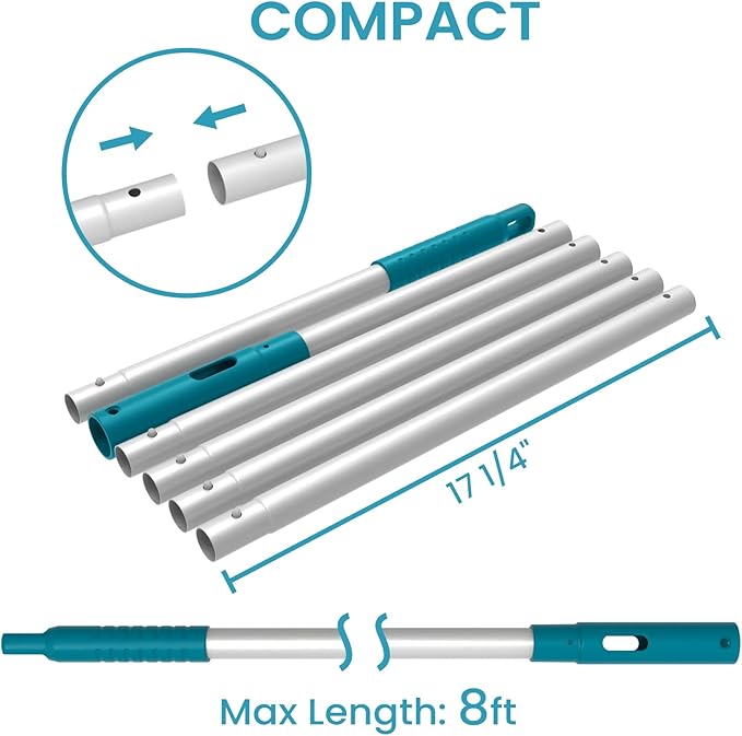 Above Ground Pool Cleaning Kit with Garden Hose Pool Vacuum, Aluminum Frame Leaf Rake Net, Wall Brush and 8Ft Pole for Remove Leaves & Debris
