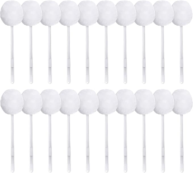Eaasty Toilet Bowl Brush with Long Plastic Handle Bulk Disposable White Soft Swab Toilet Bowl Cleaners Mop with Silk Cotton Brush for Bathroom, 11 x 4.3 Inch(20 Pack)