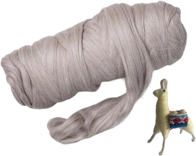 Llama roving Fiber(Similar to Alpaca), 1 lb. Narural for Needle Felting, handcrafts and Spinning. Natural Colours, un-Dyed. (Light Fawn PMC, 1lb)