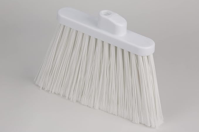 SPARTA 41082EC02 Plastic Color Coded Broom, Flagged Bristles, Long Broom With Angled Head For Large Debris, 56 Inches, White