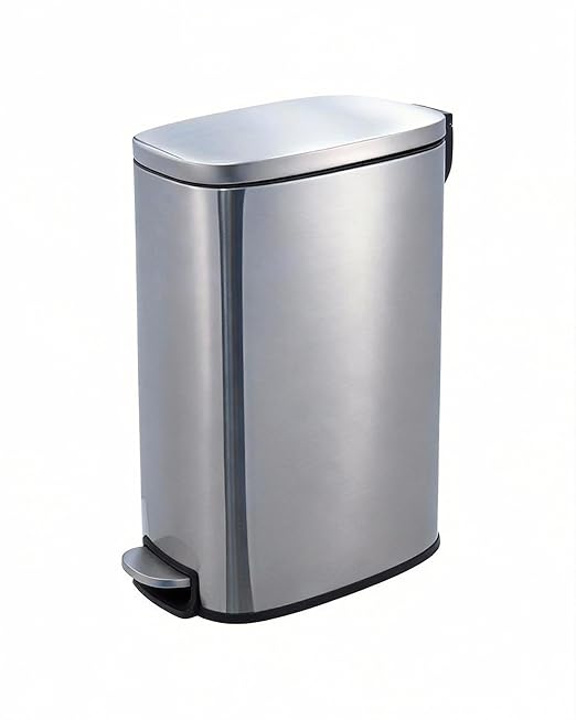 GarveeHome 13 Gal Slim Trash Can, Step Garbage Can with Soft-Close Lid, Stainless Steel Recycling Bin Waste Container with Removable Inner Bucket for Kitchen, Bathroom, Office, Silver