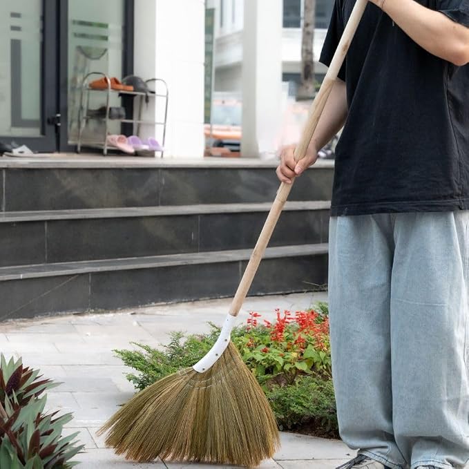 Natural Broom - Indoor Grass Broom - Long Handle Broomstick for House, Garage, Office, Lobby Room, Kitchen