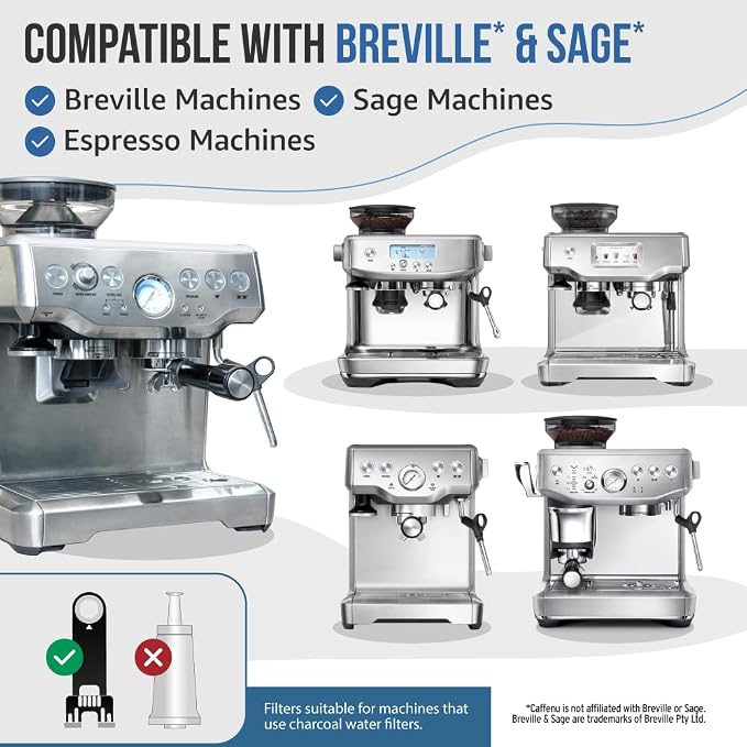 Caffenu Breville Compatible Cleaning Tablets & Water Filter. 52 Espresso Machine Cleaning Tablets & 6 Breville Filters for Espresso Machine. Removes Build-up & Filters Water Impurities. Years Supply.