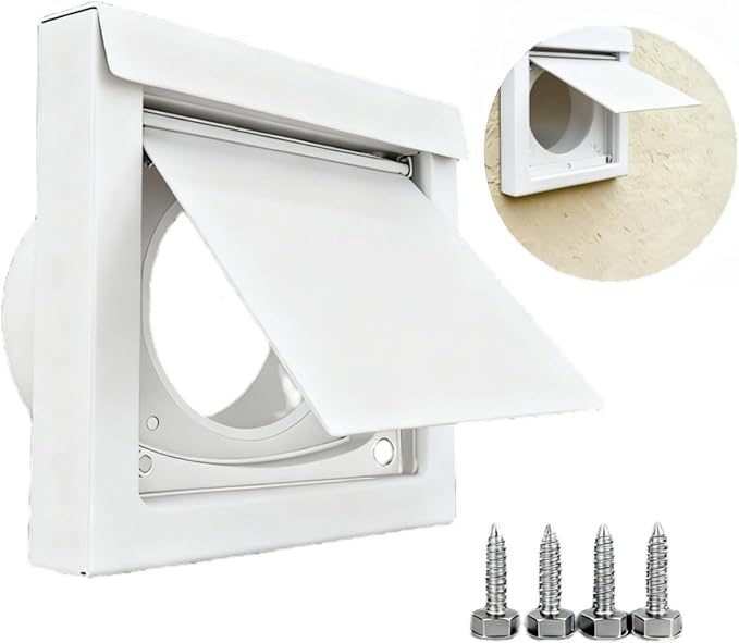 CulinaryEdge Magnetic Dryer Wall Vent Cover Outside Exterior 4 Inch, Bathroom Exhaust Fan Hood Duct Vent Kit Cover Outdoor（White）