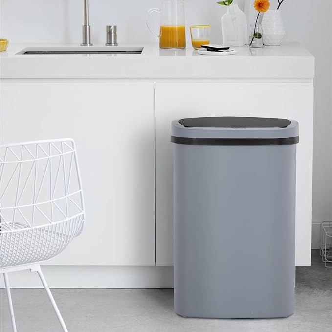 BestOffice Trash Can Broken-Resistant Plastic Touch Free High-Capacity Garbage Can with Lid for Bedroom Bathroom Home Office 49 Liter 13 Gallon Trash Can Automatic Kitchen Trash Can
