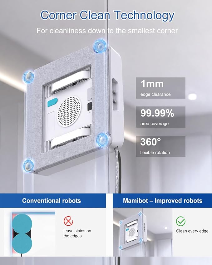 Mamibot W120-DP Window Cleaning Robot, 3200Pa Strong Suction, 10 Cleaning Modes, 4-Spray Water Jet, Smart Edge Detection, App & Remote Control – Ideal for High-Rise Glass, Mirrors & Tiles (Grey)