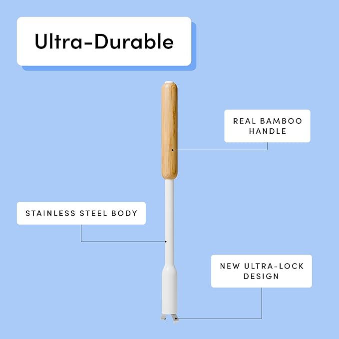 TUSHY Toilet Brush 2.0 Set | with Cleanser-Infused Pads and Holder | Disposable Planet Friendly Refills | Includes 8 Lemon and Tea Tree Coconut Husk Scrubbing Pads