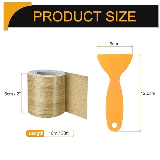 HARFINGTON Wood Grain Repair Tape 2 Inch x 33ft Self Adhesive Repair Patch Tape Simulated Wooden Floor Tapes with Plastic Scraper for Tables Doors Windows Furniture, Khaki Wood