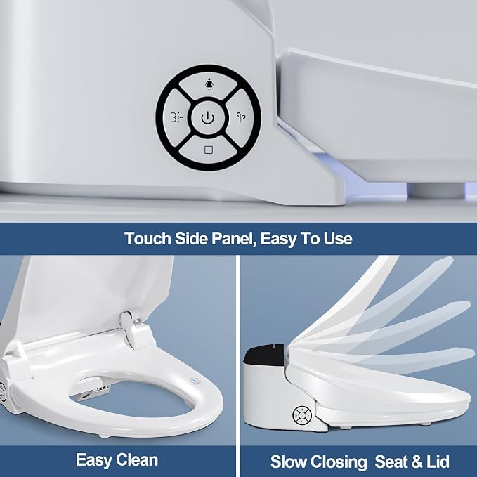 Combier Bidet Toilet Seat with Heated Warm Water & Nozzle Wash, Auto-Dry, Quiet Close Lid, Wireless Remote - Electric Bidet Seat 102S-B(Elongated)